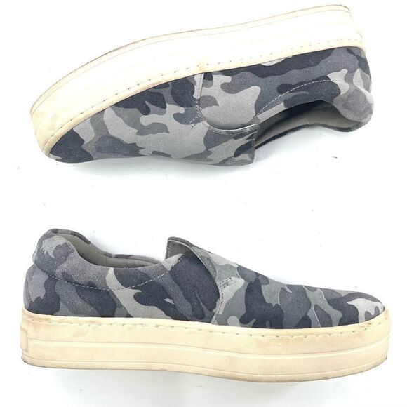 J/SLIDES NYC grey gray camo camouflage slip on flats loafers shoes 8.5 suede - Picture 1 of 11